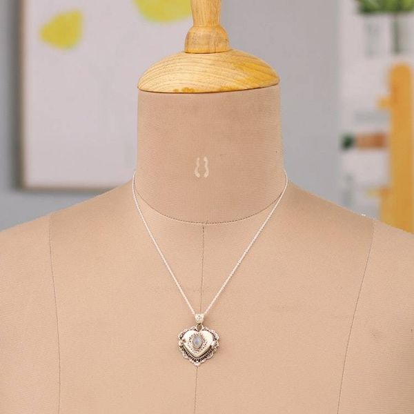 Alternate image for Heart Locket Pendant Necklace with Natural Rainbow Moonstone Harmonious Passion