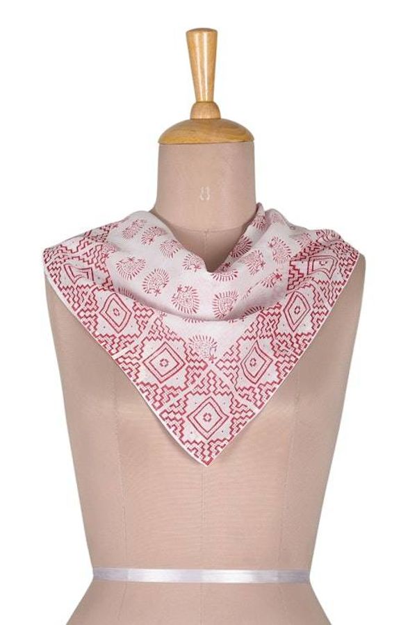 Alternate image for Hand-Block Printed Red and White Cotton Bandana Strawberry Splendor