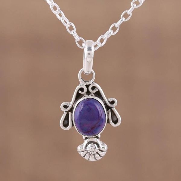 Alternate image for Composite Turquoise and Sterling Silver Pendant Necklace Regal Splendor