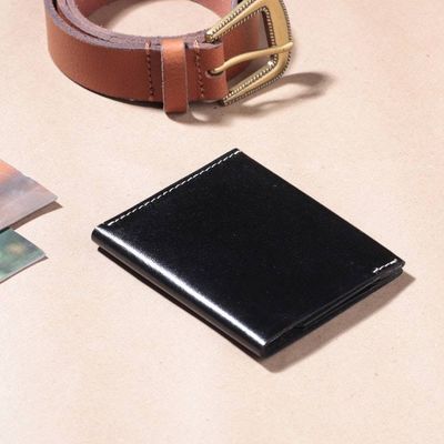 Primary image for Mens 100 Leather Bi-Fold Card Holder Wallet in Jet Black Dauntless Jet Black