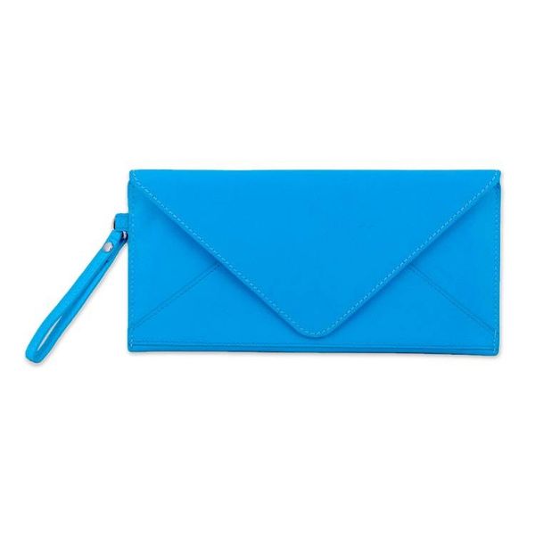 Alternate image for Whimsical Envelope-Shaped Sky Blue 100 Leather Wristlet Message in Sky Blue