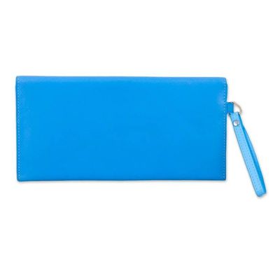 Alternate image for Whimsical Envelope-Shaped Sky Blue 100 Leather Wristlet Message in Sky Blue
