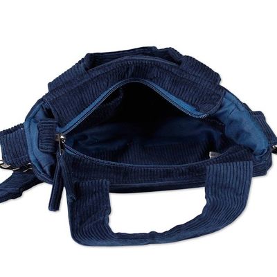 Alternate image for Capri Blue Cotton Corduroy Sling Bag with Removable Strap Chic Capri Blue