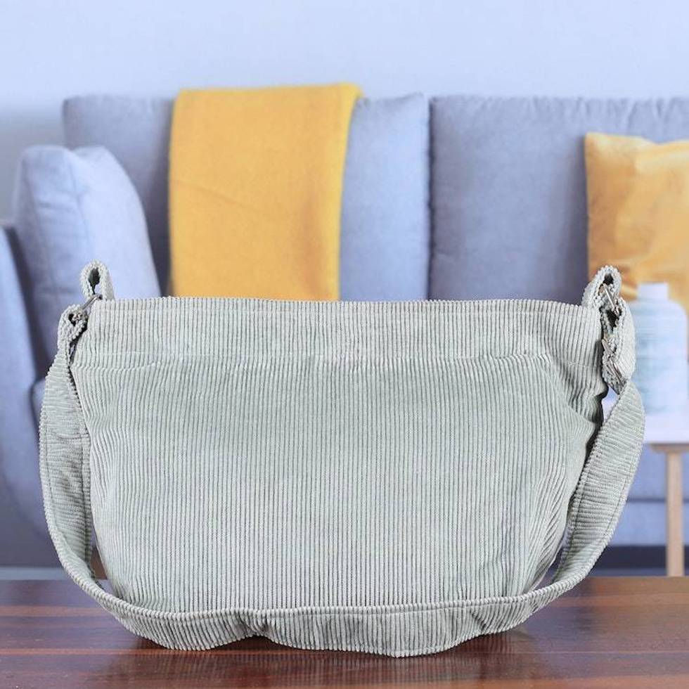 Jade 100 Cotton Corduroy Shoulder Bag with Adjustable Strap 'Jade Elegance'