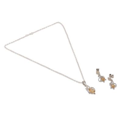 Alternate image for Oval Citrine Necklace and Earrings Jewelry Set with 6 Carats Joyful Prosperity