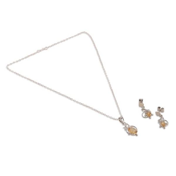 Alternate image for Oval Citrine Necklace and Earrings Jewelry Set with 6 Carats Joyful Prosperity