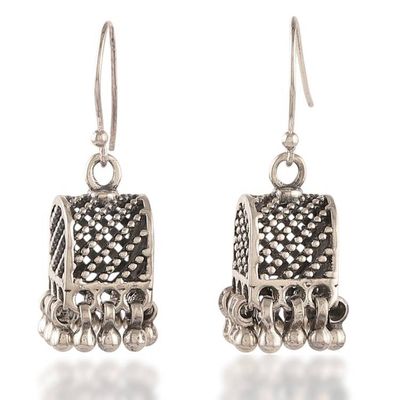 Alternate image for Indian Ghungroo Bell-Inspired Silver Dangle Earrings Vintage Inspiration