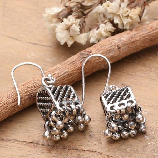 Alternate image for Indian Ghungroo Bell-Inspired Silver Dangle Earrings Vintage Inspiration