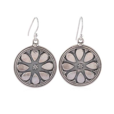 Alternate image for Silver Floral Dangle Earrings Adjustable Ring Jewelry Set Vintage Blossom