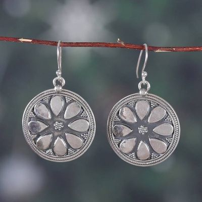 Alternate image for Silver Floral Dangle Earrings Adjustable Ring Jewelry Set Vintage Blossom