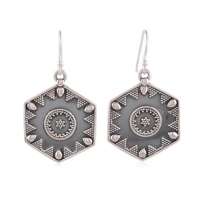 Alternate image for Hexagonal-Shaped Silver Earrings and Ring Jewelry Set Classic Heritage