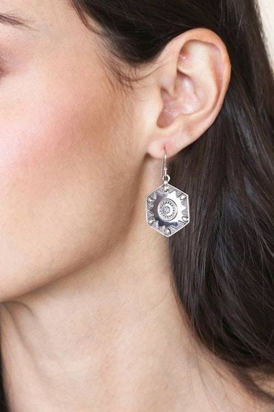 Alternate image for Hexagonal-Shaped Silver Earrings and Ring Jewelry Set Classic Heritage
