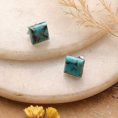 Alternate image for Modern Blue Composite Turquoise Stud Earrings Made in India Peaceful Corners