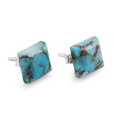 Alternate image for Modern Blue Composite Turquoise Stud Earrings Made in India Peaceful Corners