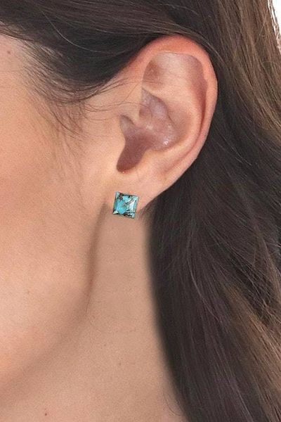 Alternate image for Modern Blue Composite Turquoise Stud Earrings Made in India Peaceful Corners