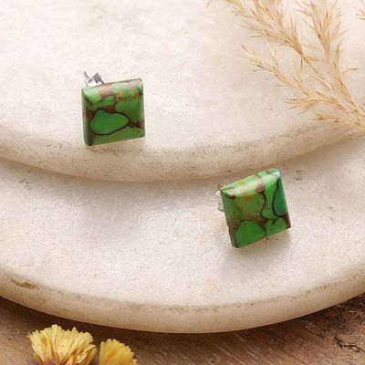 Primary image for Square Green Composite Turquoise Stud Earrings from India Pure Corners