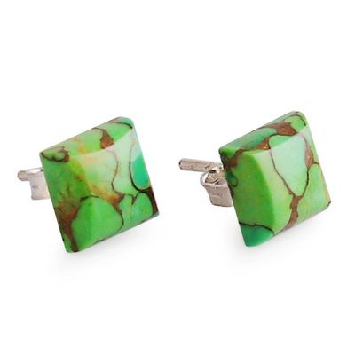 Alternate image for Square Green Composite Turquoise Stud Earrings from India Pure Corners