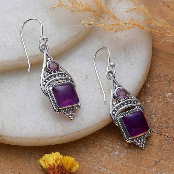 Alternate image for Classic Sterling Silver and Faceted Amethyst Dangle Earrings Oceans of Purple