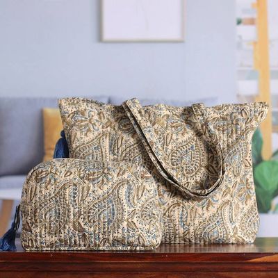 Primary image for Paisley-Patterned 100 Cotton Travel and Toiletry Bag Set Trendy Traveler