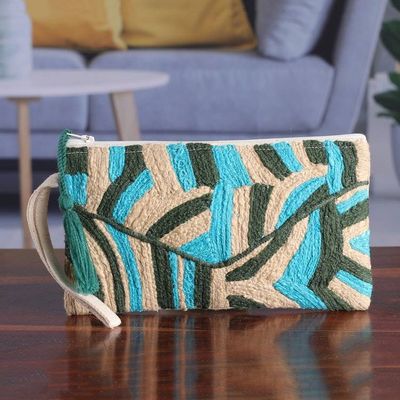 Primary image for Abstract-Themed Blue and Beige Embroidered Cotton Wristlet Creative Blast