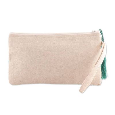 Alternate image for Abstract-Themed Blue and Beige Embroidered Cotton Wristlet Creative Blast