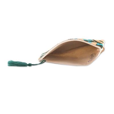 Alternate image for Abstract-Themed Blue and Beige Embroidered Cotton Wristlet Creative Blast