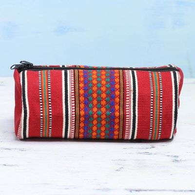 Primary image for Hand Woven 100 Cotton Multicolor Cosmetic Case from India Scintillating Desire in Red