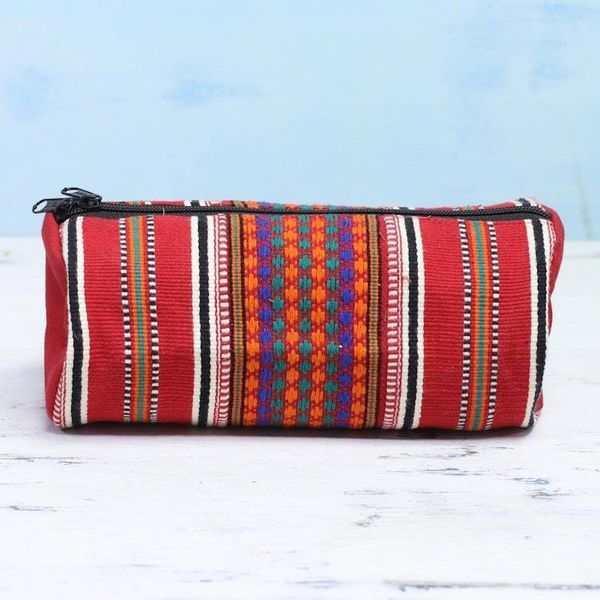 Alternate image for Hand Woven 100 Cotton Multicolor Cosmetic Case from India Scintillating Desire in Red