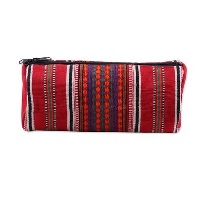 Alternate image for Hand Woven 100 Cotton Multicolor Cosmetic Case from India Scintillating Desire in Red