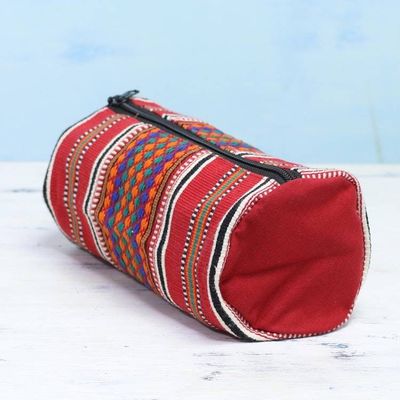 Alternate image for Hand Woven 100 Cotton Multicolor Cosmetic Case from India Scintillating Desire in Red