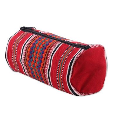 Alternate image for Hand Woven 100 Cotton Multicolor Cosmetic Case from India Scintillating Desire in Red