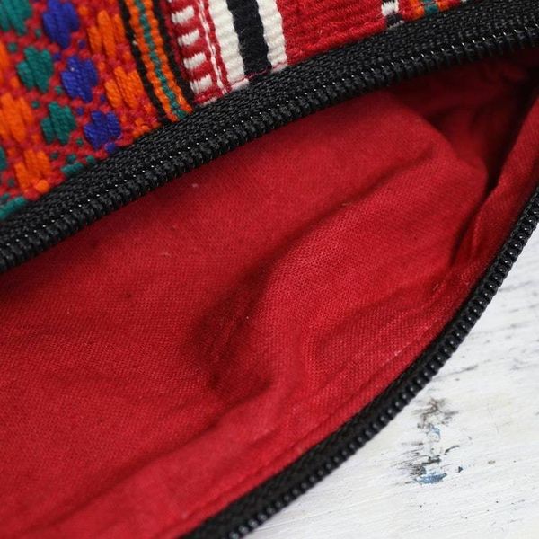 Alternate image for Hand Woven 100 Cotton Multicolor Cosmetic Case from India Scintillating Desire in Red