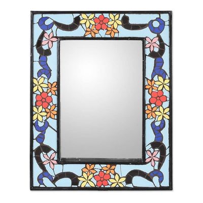 Alternate image for Spring-Themed Handmade Blue and Orange Ceramic Mosaic Mirror Timeless Mosaic