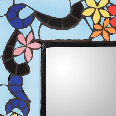 Alternate image for Spring-Themed Handmade Blue and Orange Ceramic Mosaic Mirror Timeless Mosaic