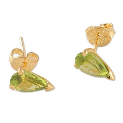 Alternate image for 22k Gold-Plated Natural Peridot Stud Earrings from India Glorious Verdant Gleam