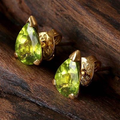 Alternate image for 22k Gold-Plated Natural Peridot Stud Earrings from India Glorious Verdant Gleam
