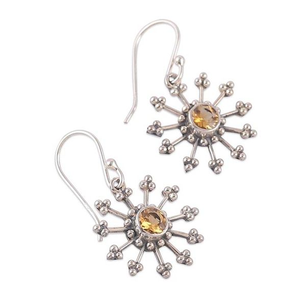 Alternate image for Sun-Themed Sterling Silver 2-Carat Citrine Dangle Earrings Prosperous Sun