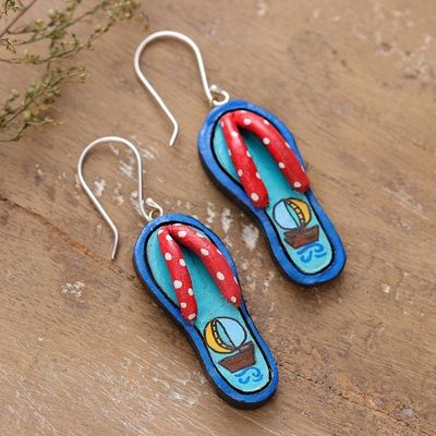 Primary image for Tropical-Themed Hand-Painted Ceramic Sandal Dangle Earrings Hawaiian Sandals