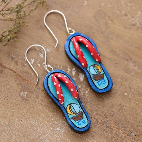 Alternate image for Tropical-Themed Hand-Painted Ceramic Sandal Dangle Earrings Hawaiian Sandals