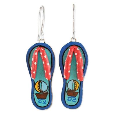 Alternate image for Tropical-Themed Hand-Painted Ceramic Sandal Dangle Earrings Hawaiian Sandals