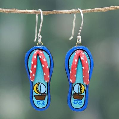 Alternate image for Tropical-Themed Hand-Painted Ceramic Sandal Dangle Earrings Hawaiian Sandals