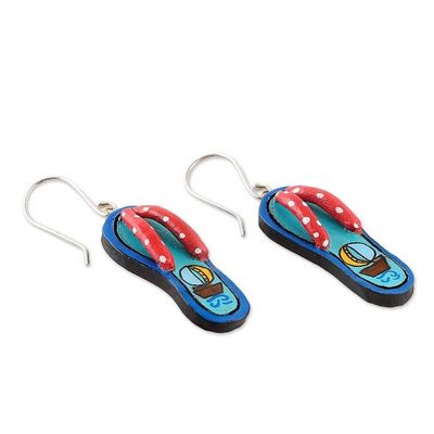 Alternate image for Tropical-Themed Hand-Painted Ceramic Sandal Dangle Earrings Hawaiian Sandals