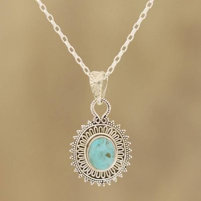 Primary image for Reconstituted Turquoise and Sterling Silver Pendant Necklace Dotted Charm