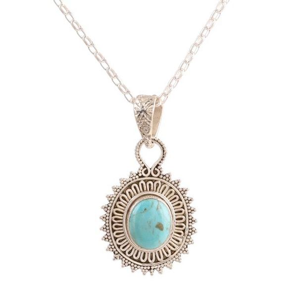 Alternate image for Reconstituted Turquoise and Sterling Silver Pendant Necklace Dotted Charm
