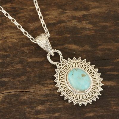 Alternate image for Reconstituted Turquoise and Sterling Silver Pendant Necklace Dotted Charm
