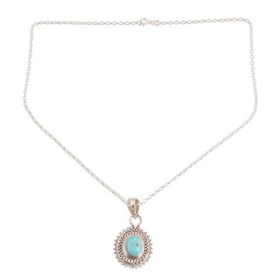 Alternate image for Reconstituted Turquoise and Sterling Silver Pendant Necklace Dotted Charm
