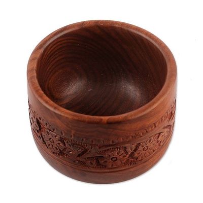 Alternate image for Floral and Vine-Themed Hand-Carved Wood Mortar and Pestle Garden Joy