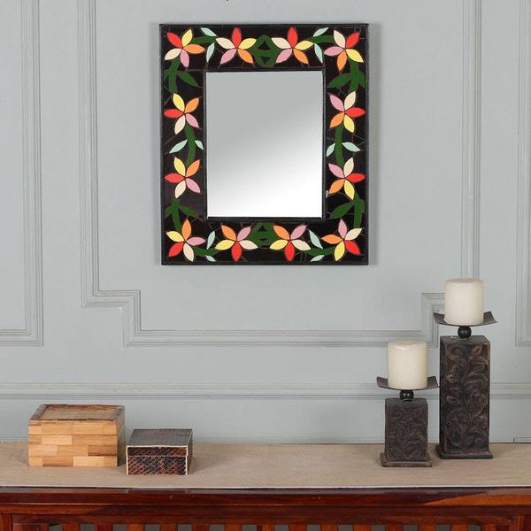 Alternate image for Artisan-Made Ceramic Mosaic Mirror with Spring-Themed Motifs Primaveral Vibes