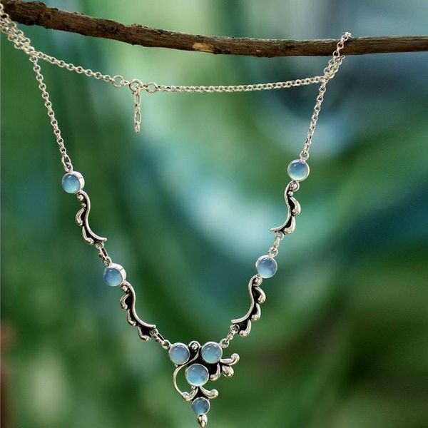 Alternate image for Sterling Silver Chalcedony Necklace Hand Crafted Jewelry Sky Garland
