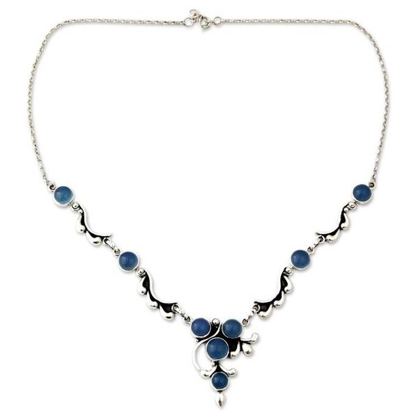 Alternate image for Sterling Silver Chalcedony Necklace Hand Crafted Jewelry Sky Garland